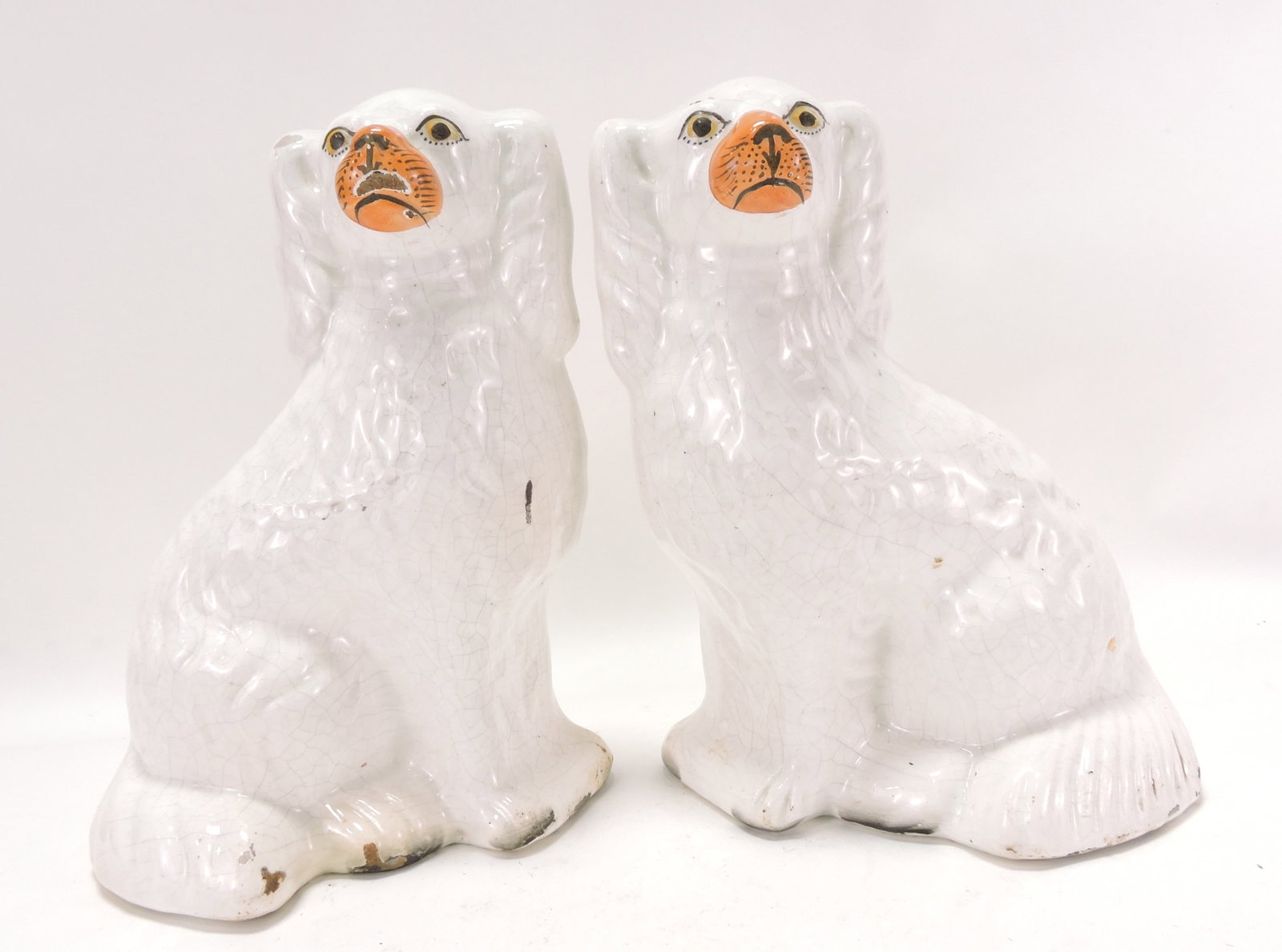 Staffordshire pair of spaniels, 10",: hairline to one