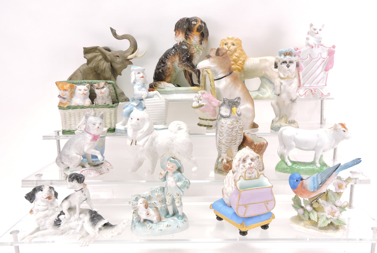 Bisque porcelain lot of 16 animals,: 3 1/2" to 6"