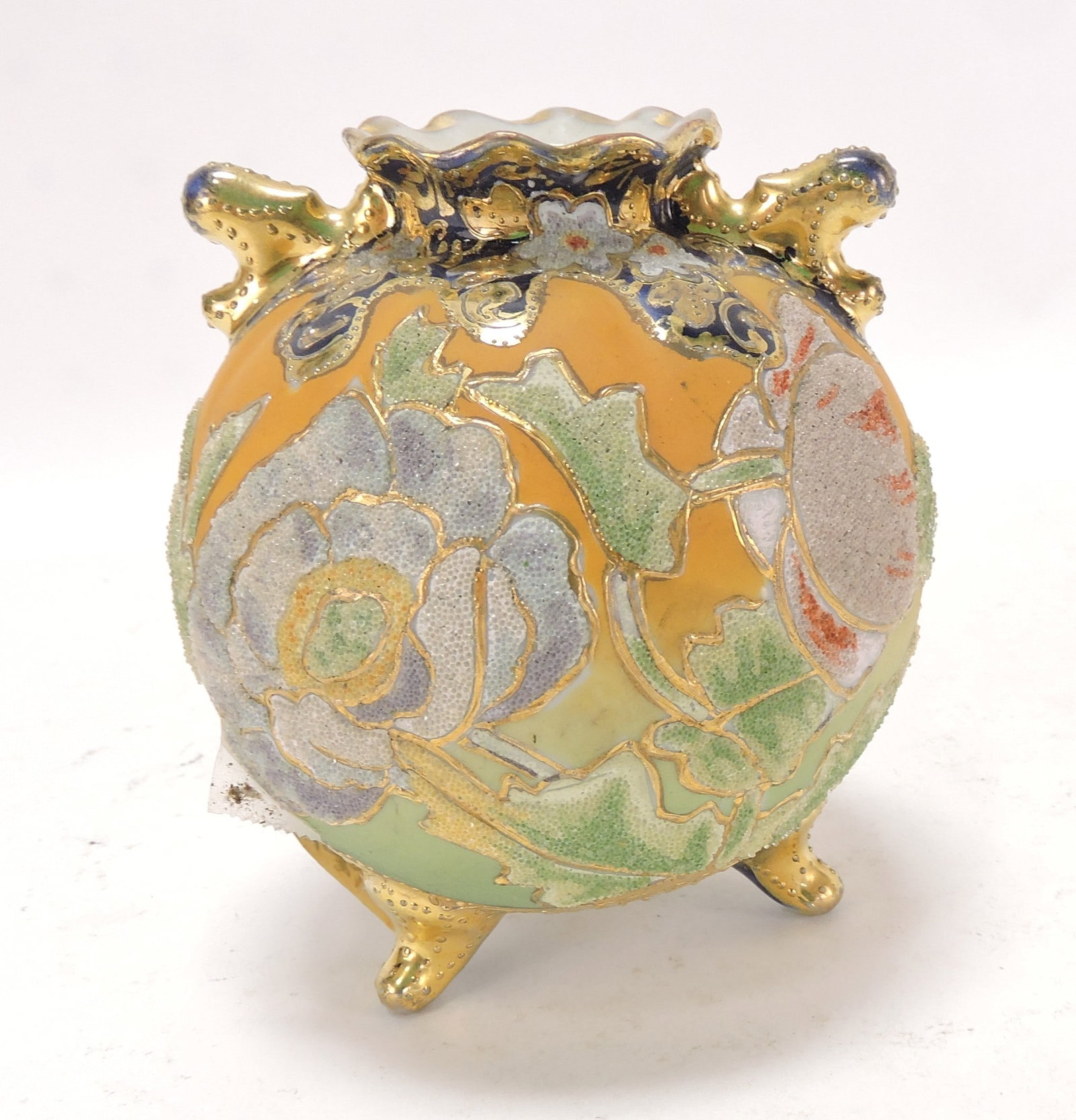 Nippon Coralene 3 1/2" vase,: very minor rim nick