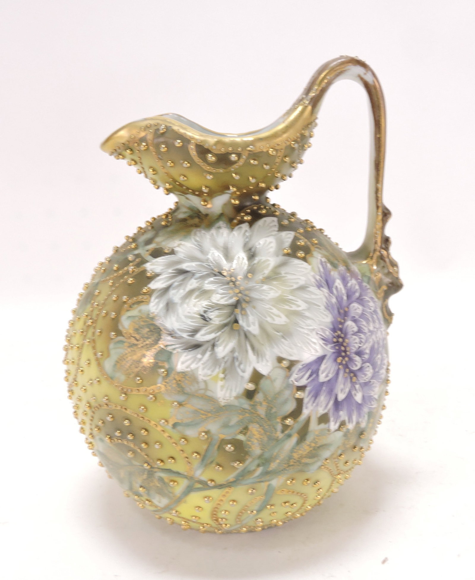 Nippon floral pitcher with gold beading, (1 of 2)
