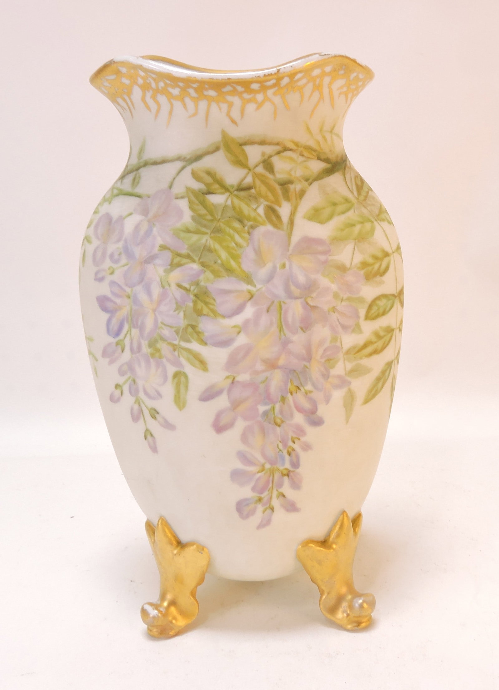 M R France Limoges 10 1/2" vase,: some wear to gold rim