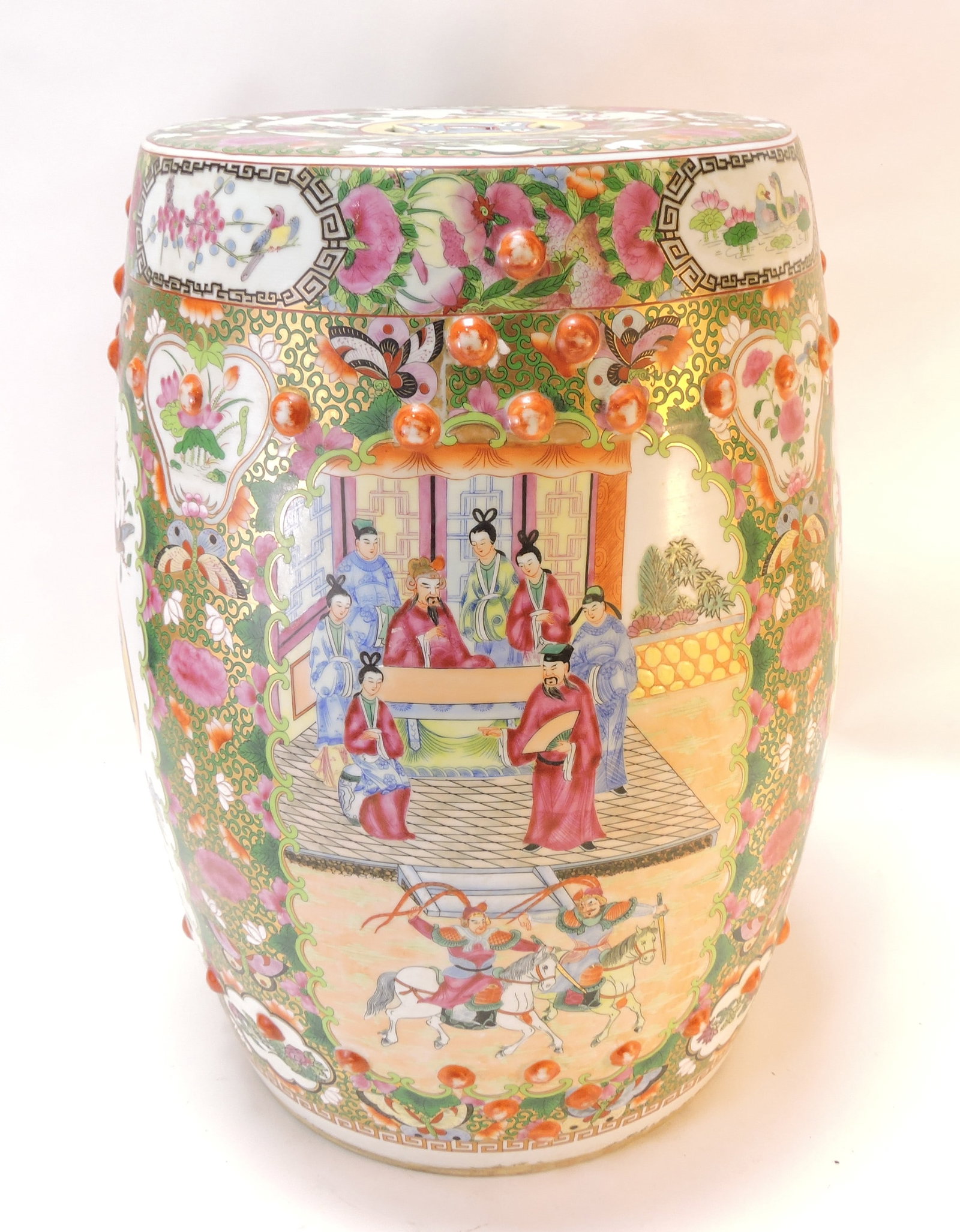Chinese Export Famile Rose porcelain: garden seat, 19 1/2"