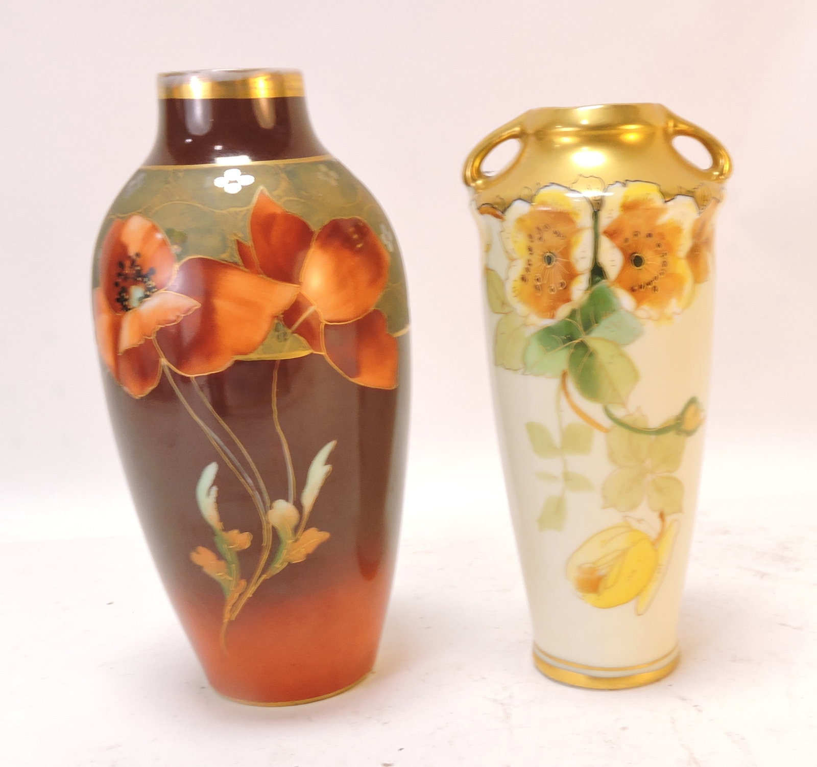 Pickard lot of 2 vases, 7" & 8": .