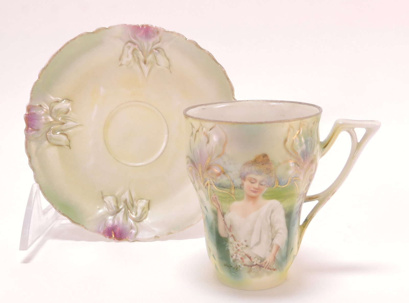 R.S. Prussia cup and saucer with: lady portrait
