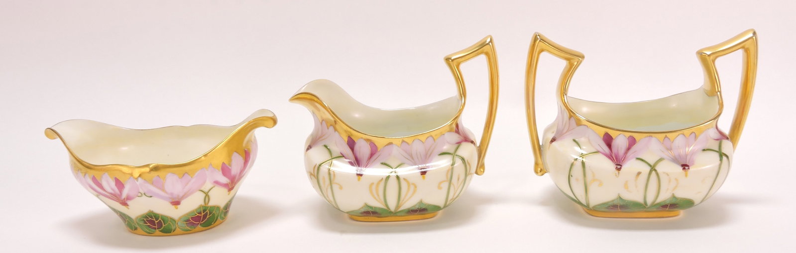 Pickard cream, sugar, and bowl set: .