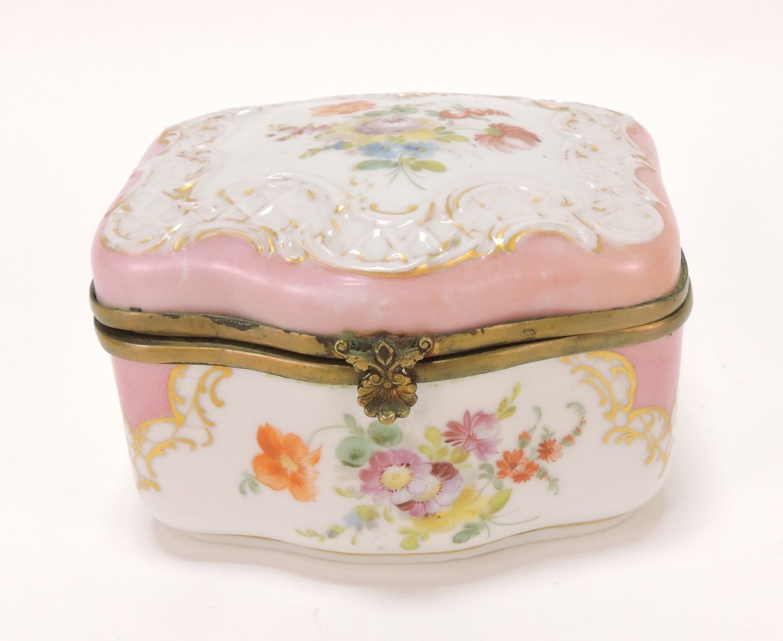 Sevres floral trinket box, 2 1/2"h,: 4"w