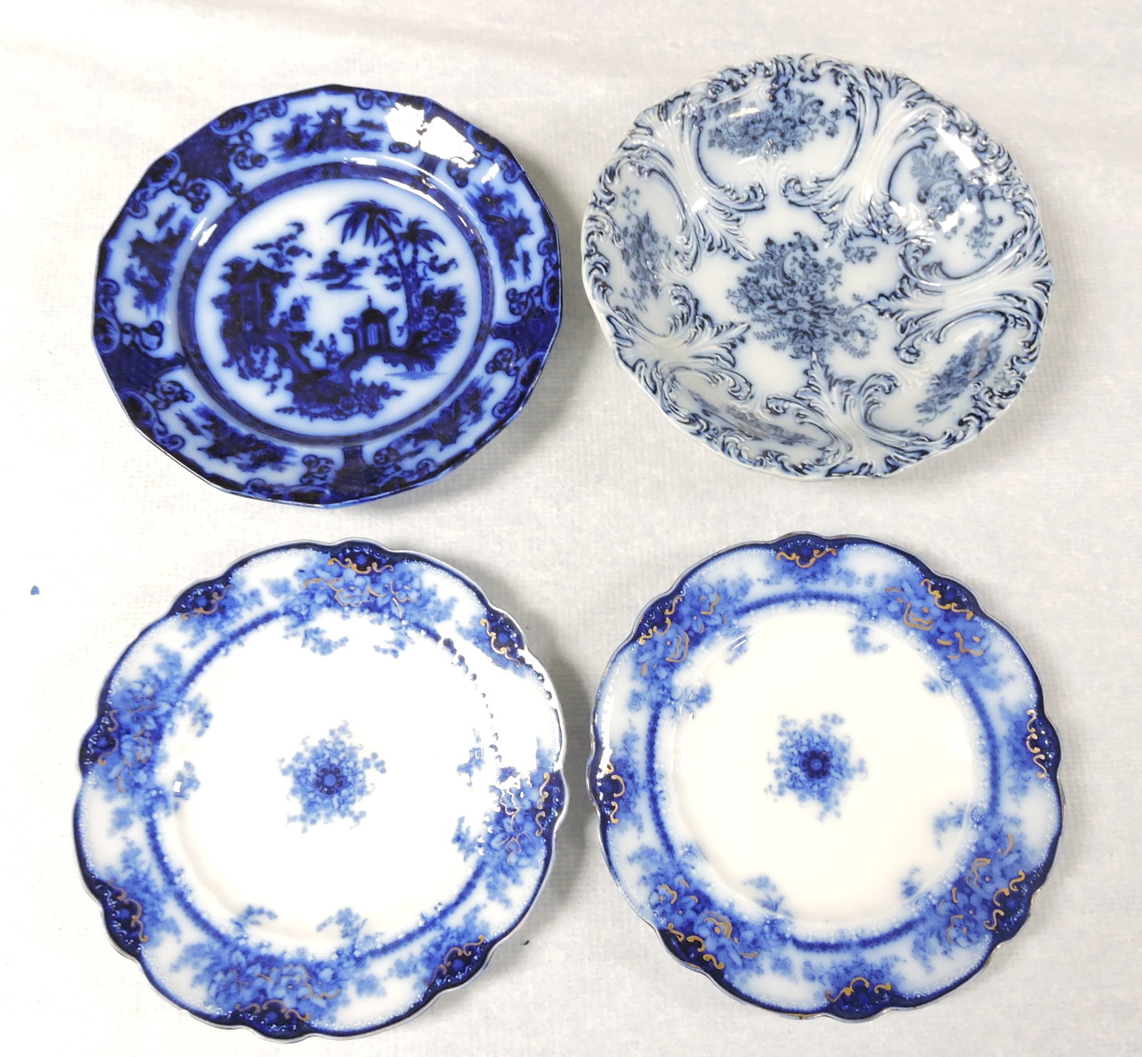 Flow Blue lot of 3 plates and a bowl (1 of 1)