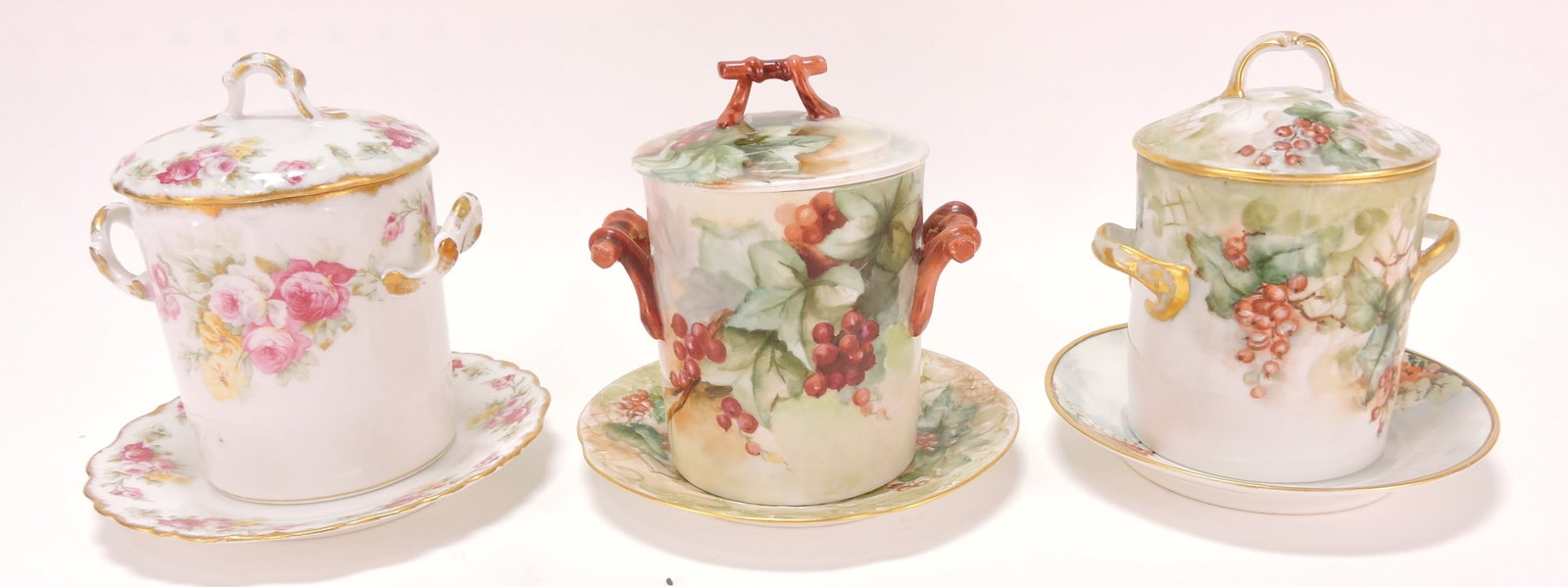 Porcelain lot of 3 condensed milk jars: .