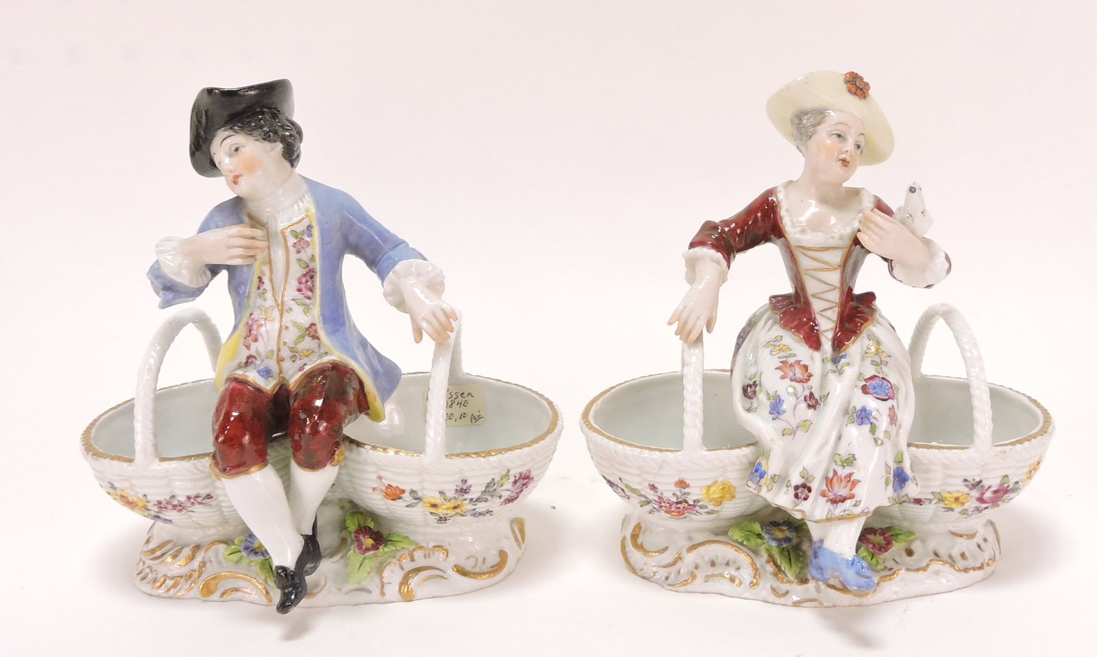 Meissen pair of figural double salts, (1 of 3)