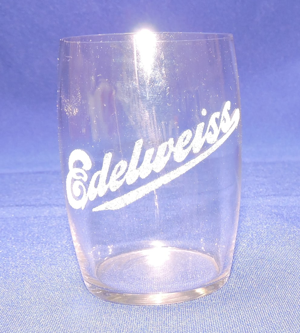 Pre-Prohibition etched beer glass,: Edelweiss, 3 1/4"