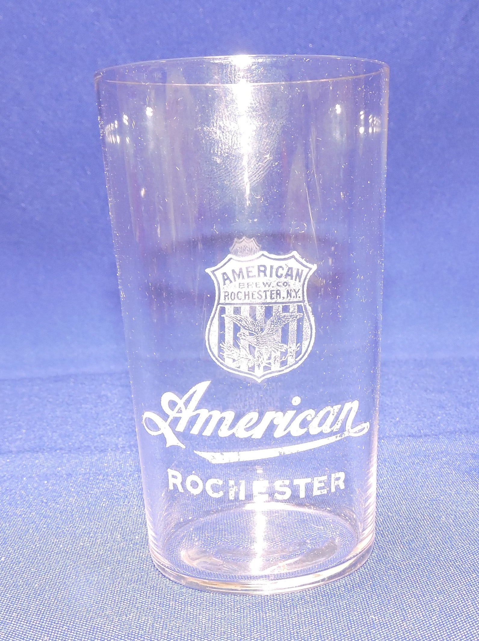 Pre-Prohibition etched beer glass,: American, 4 1/4"