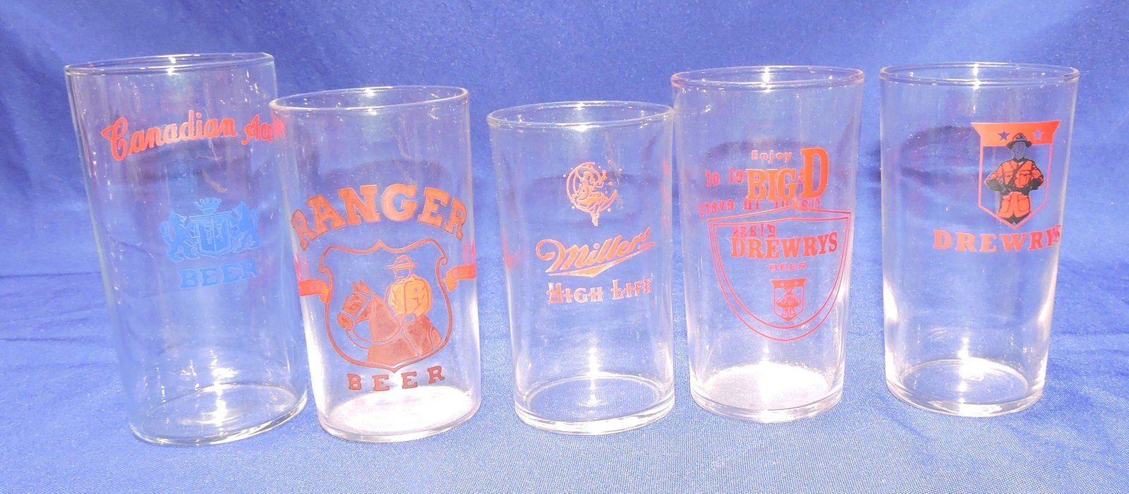 Lot of 5 enameled beer glasses: .