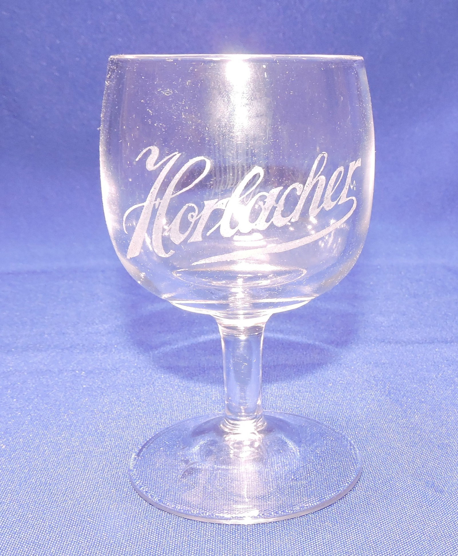 Pre-Prohibition etched beer glass,: Horlacher, 4 3/4"