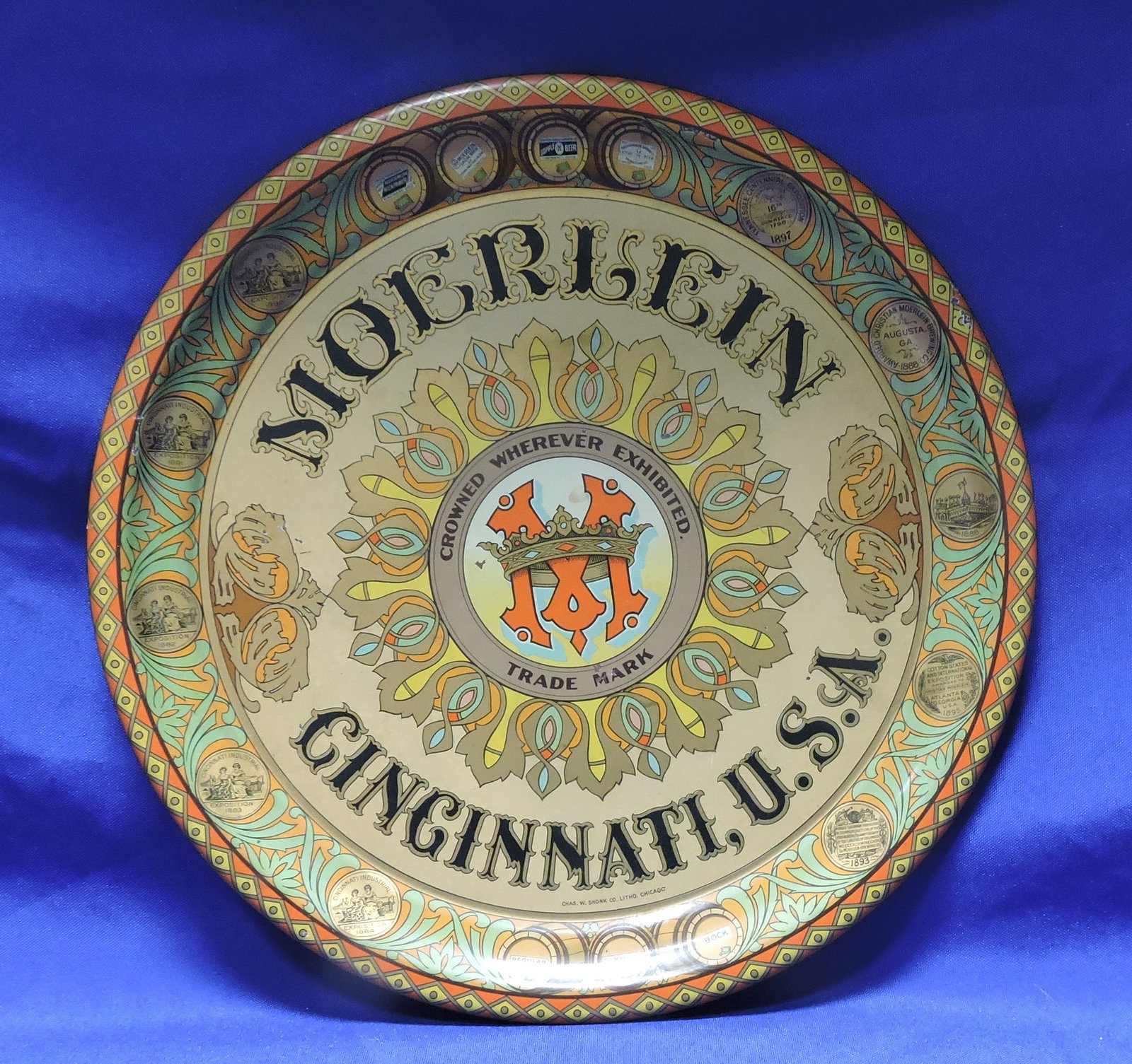 Moerlein beer tray, Cincinnati, 12": .
