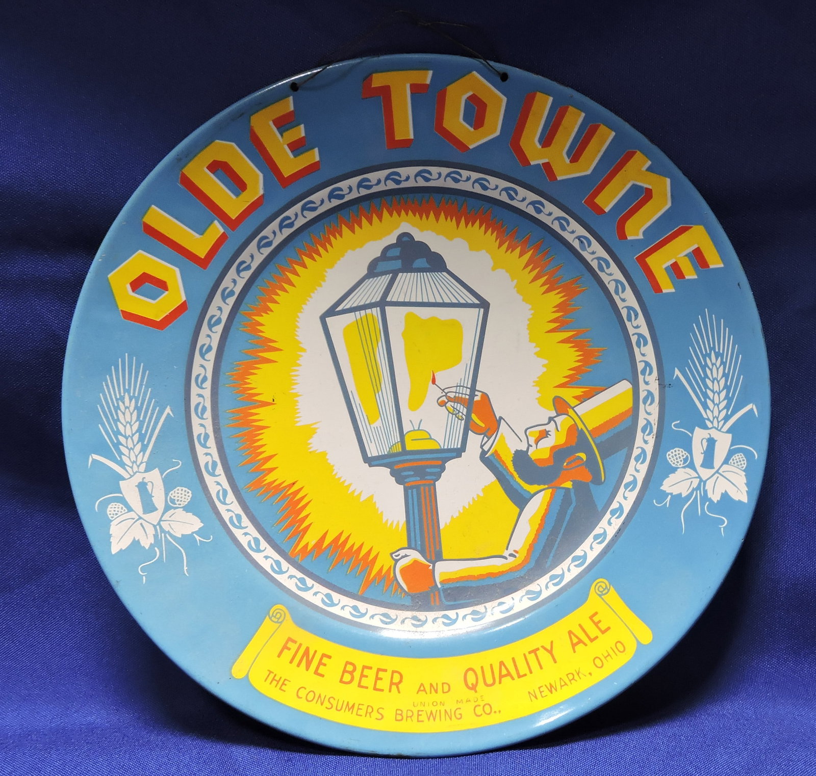 Olde Town metal beer advertising plate, (1 of 2)
