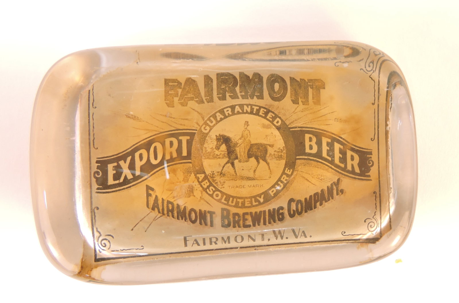 Beer advertising glass paperweight, (1 of 1)