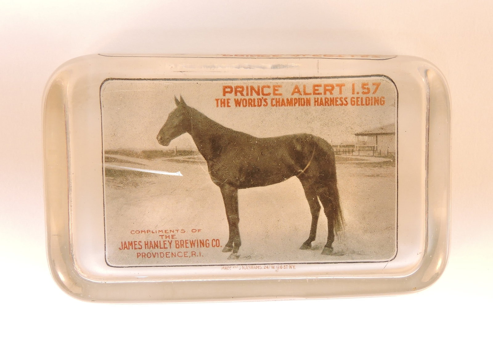 Beer advertising glass paperweight,: James Hanley Brewing Co, Providence RI