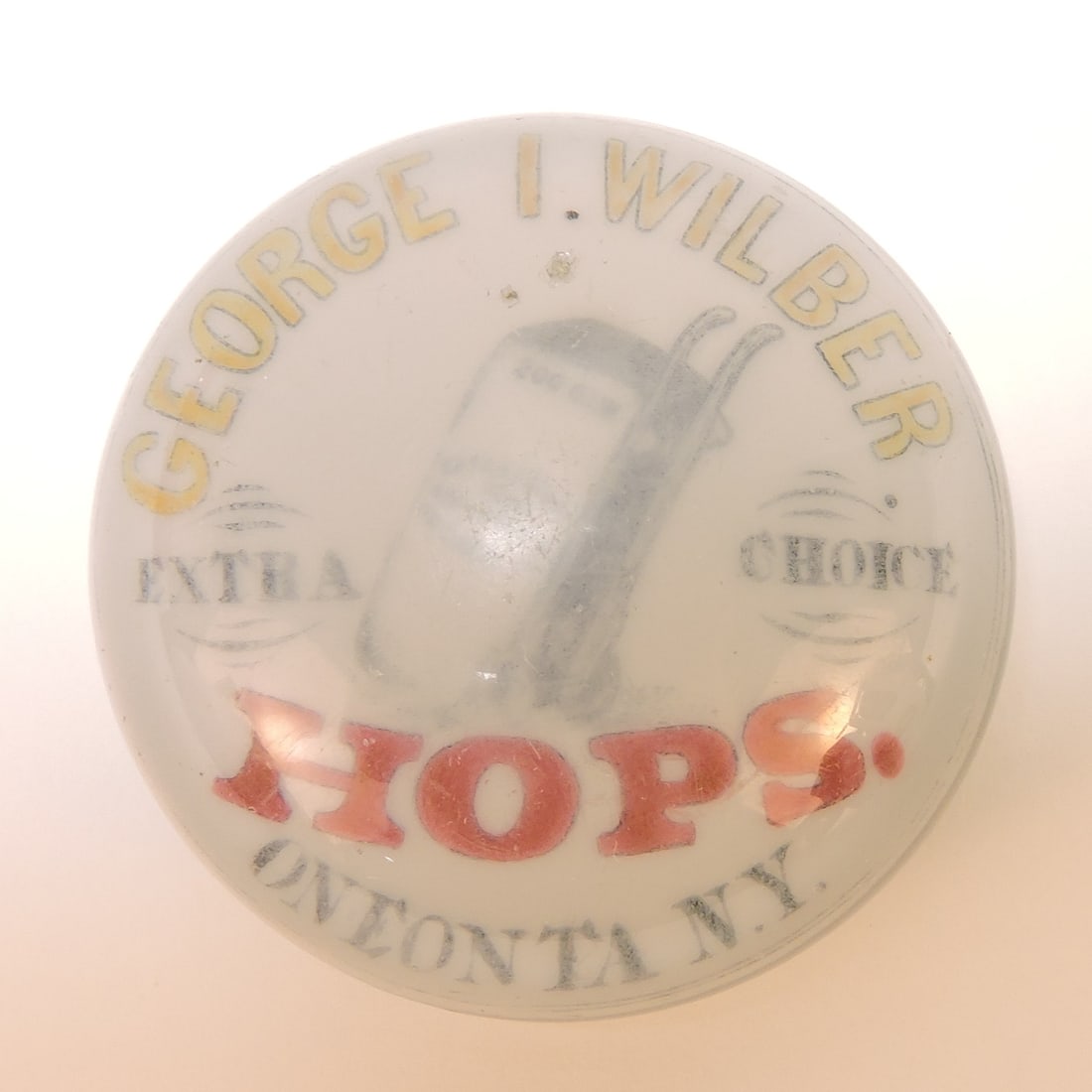 Beer advertising glass paperweight, (1 of 1)
