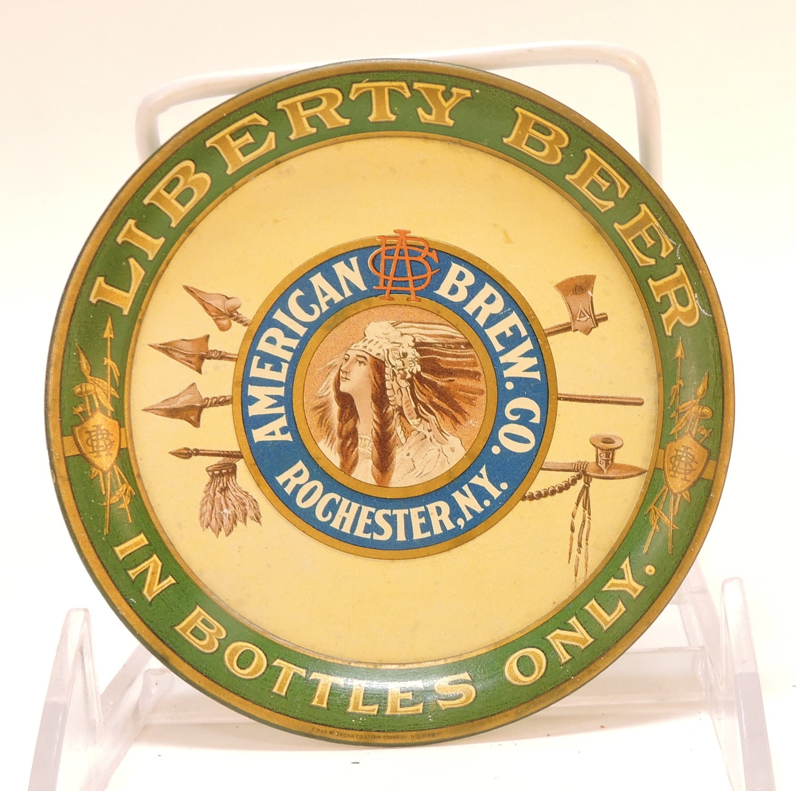 Tin beer advertising tip tray, (1 of 2)