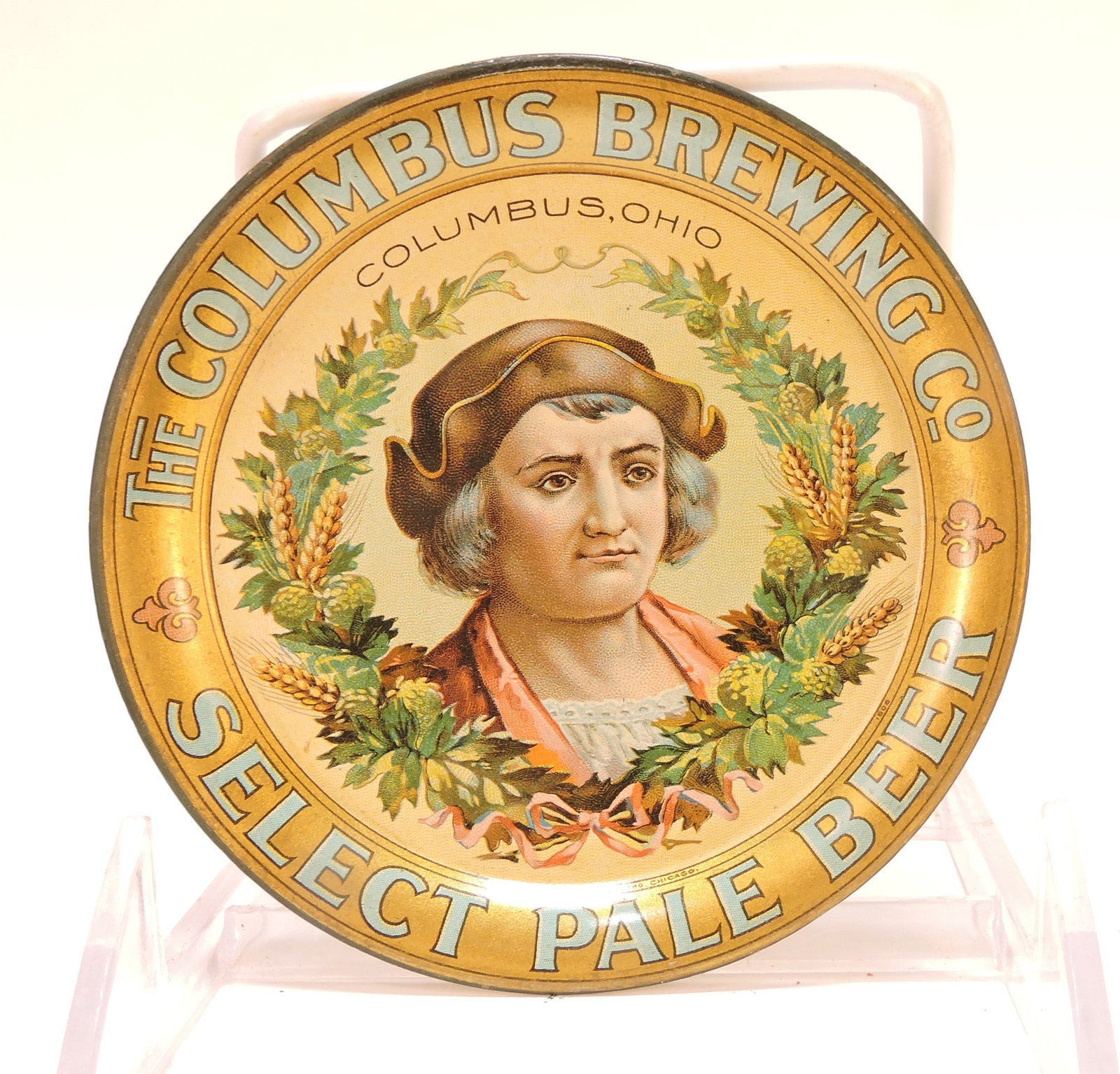 Tin beer advertising tip tray, (1 of 2)