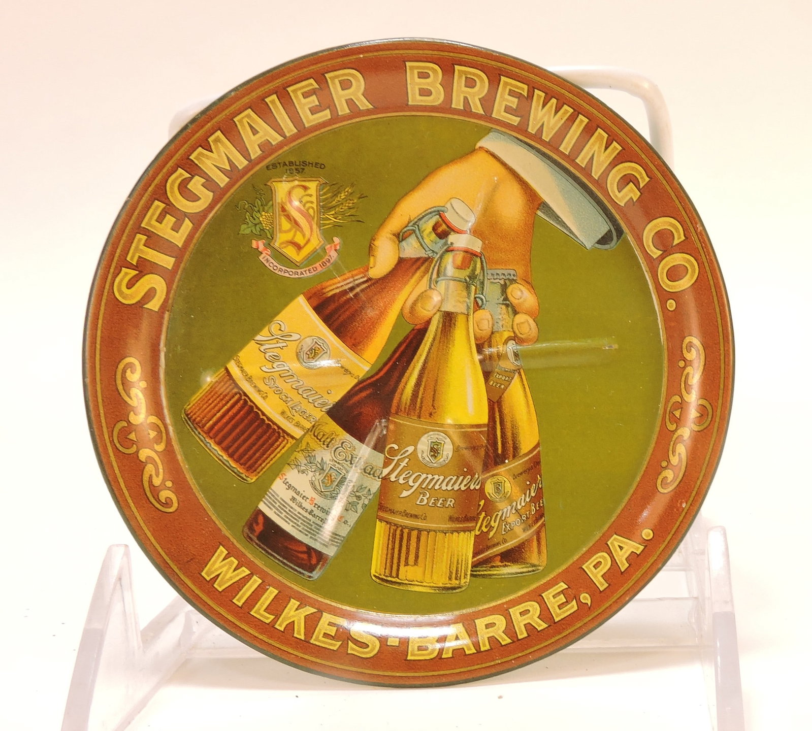 Tin advertising beer coaster, (1 of 2)