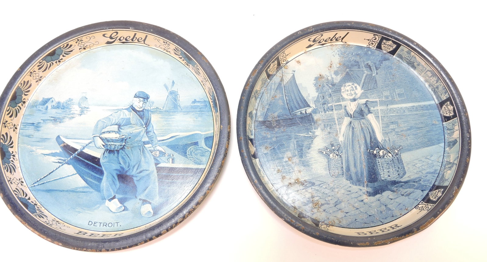 Tin advertising beer coaster, pair, (1 of 2)