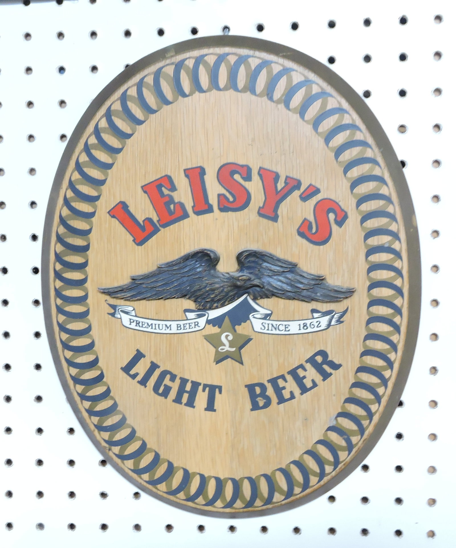 Leisy's Light Beer wooden advertising: sign, 14"x11"