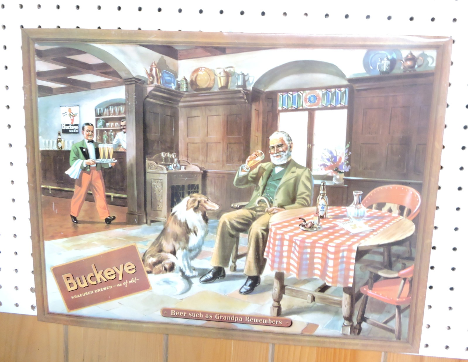 Buckeye Kraeusen Brewed tin over: cardboard advertising sign, 15 1/2"x20"