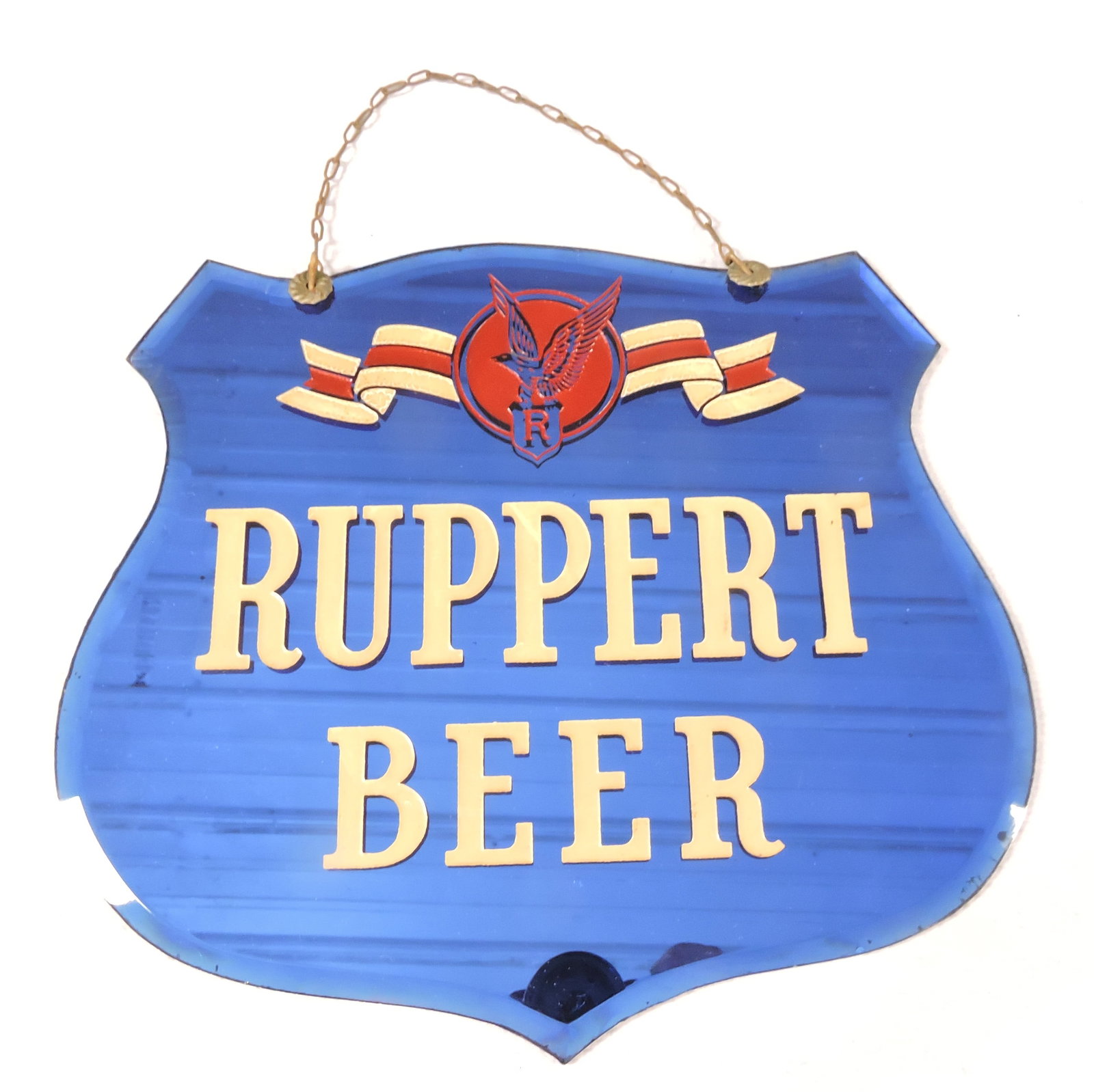 Ruppert Beer beveled blue glass: advertising sign, 10 1/2"x11 3/4"