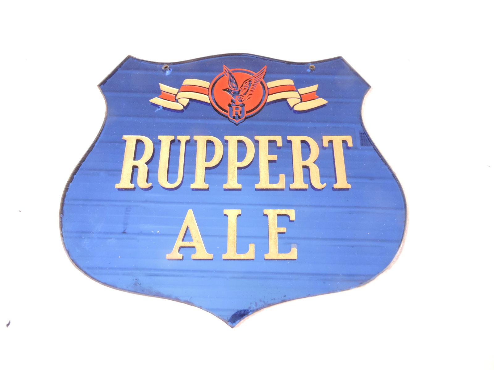 Ruppert Ale blue glass advertising sign,: 10 1/2"x11 3/4"