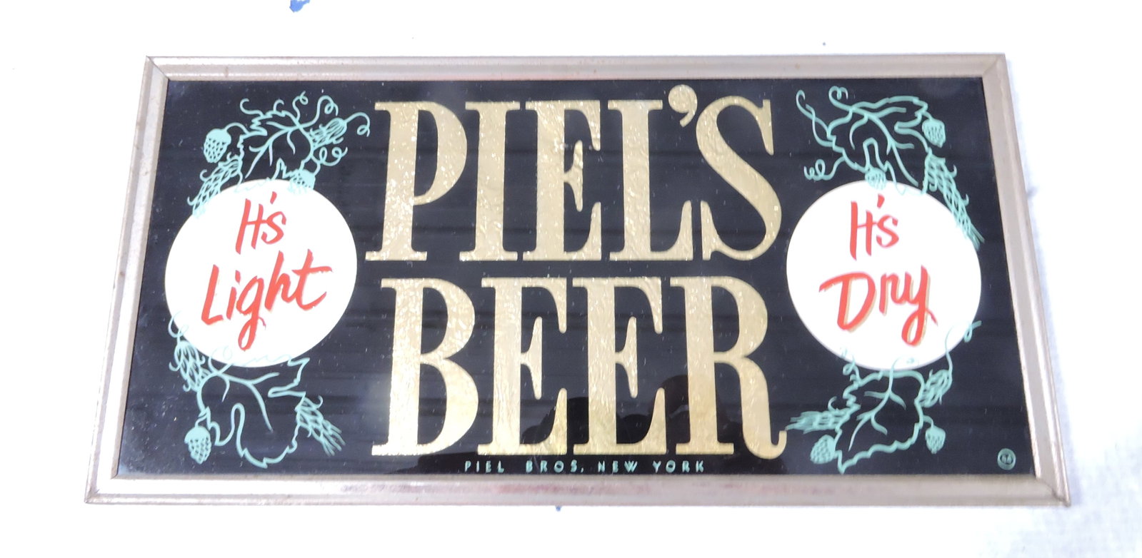Piel's Beer glass advertising sign,: 6"x12"