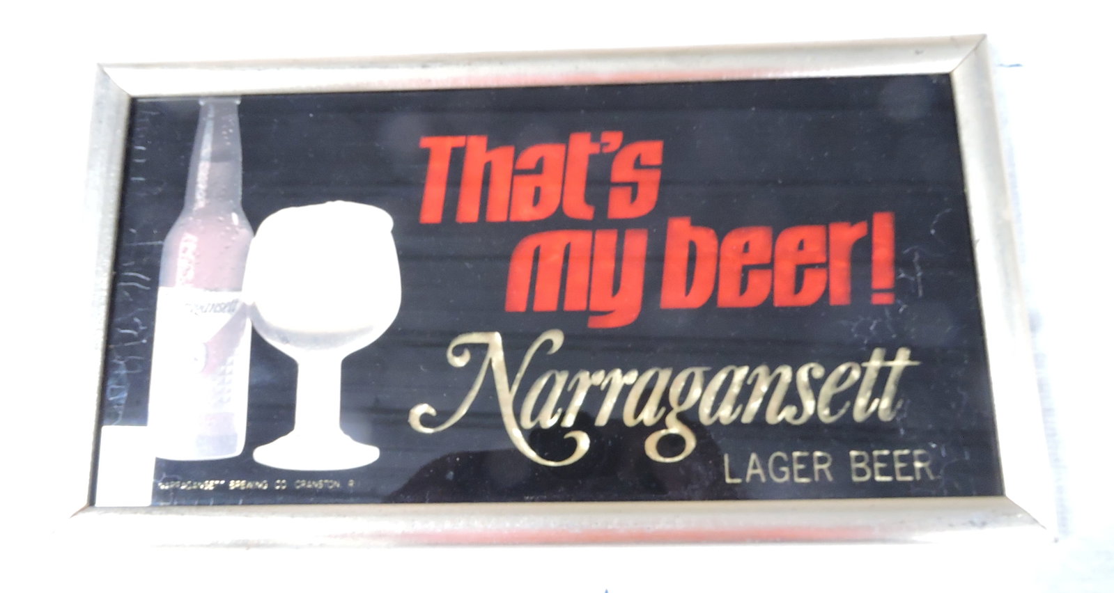 Narragansett glass beer sign, 9"x17": .