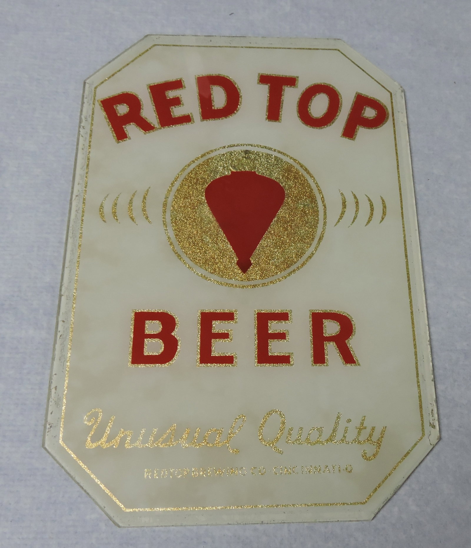 Red Top Beer glass advertising sign,: 12"x8"