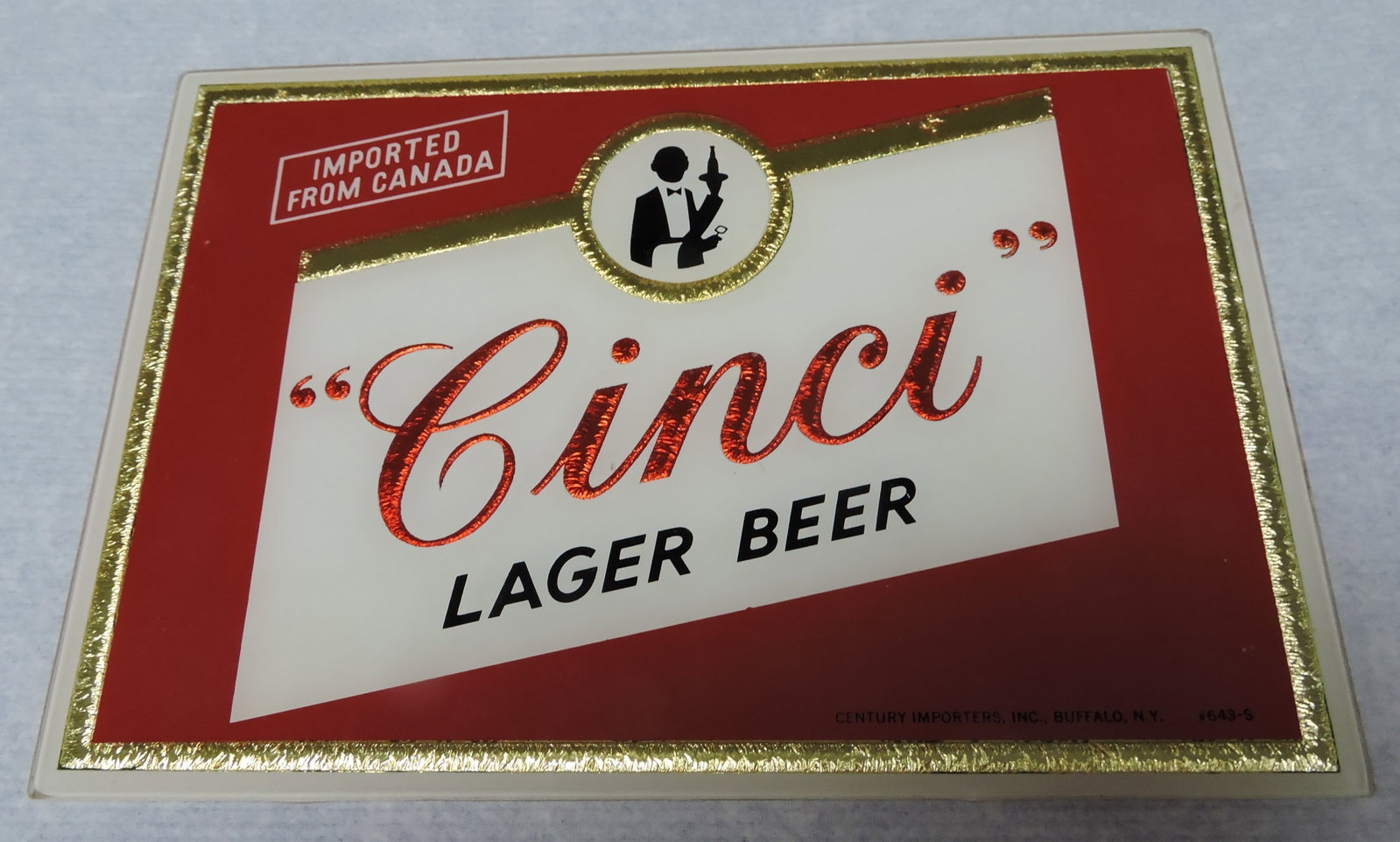 Cinci glass beer sign, 7"x10": .