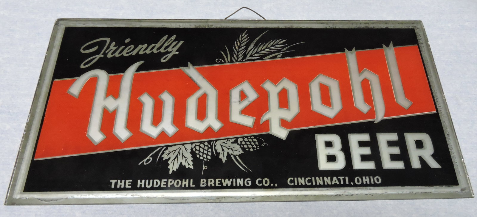 Hudepohl Beer glass advertising sign, (1 of 1)
