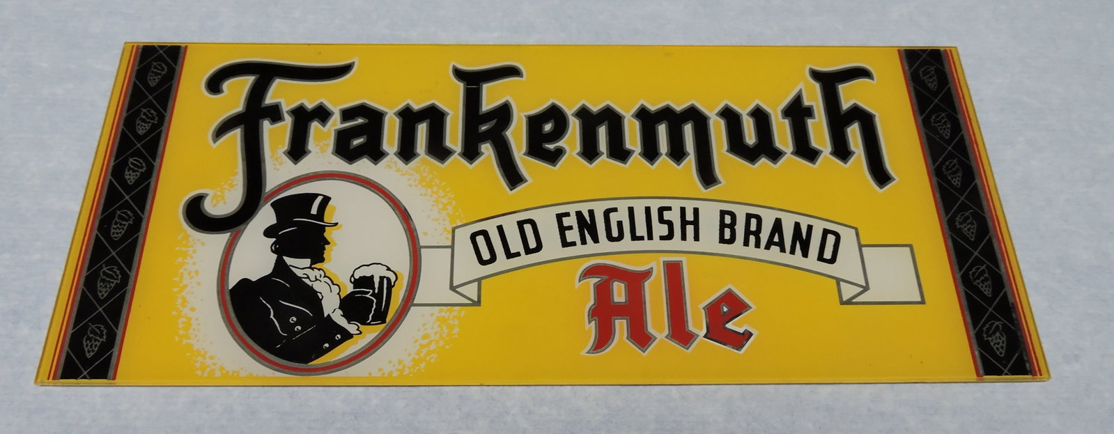 Frankenmuth Ale glass advertising sign,: 6"x14"