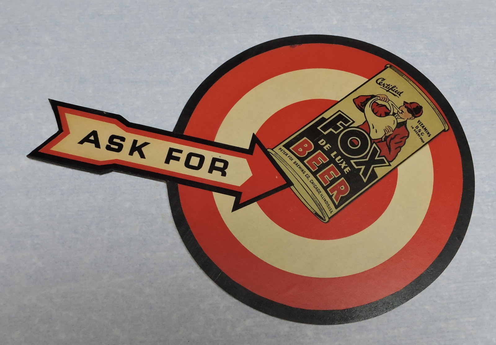 Fox Deluxe Beer target sign, masonite, (1 of 1)