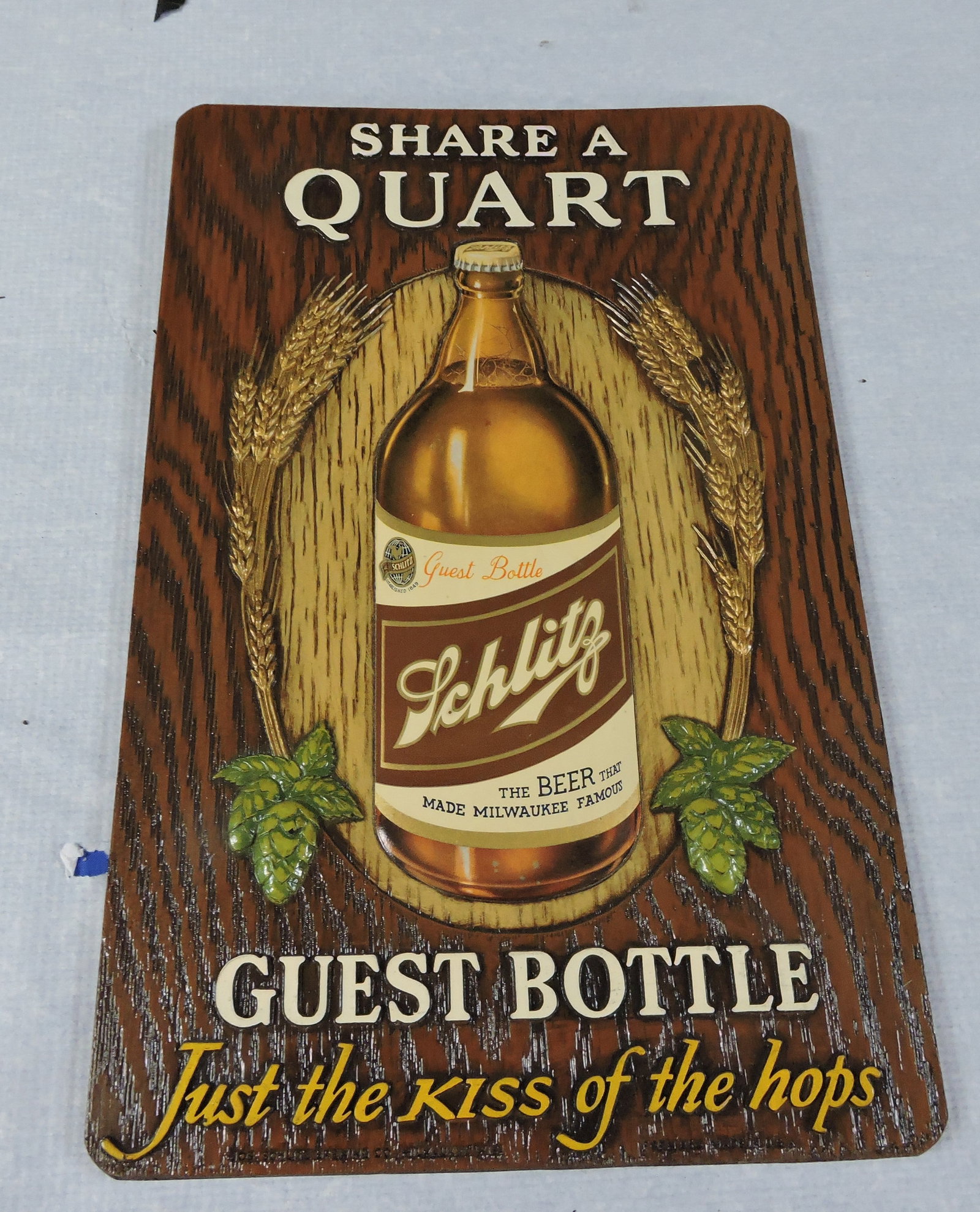 Schlitz Beer composite sign, 16 1/2"x: 10 1/2"