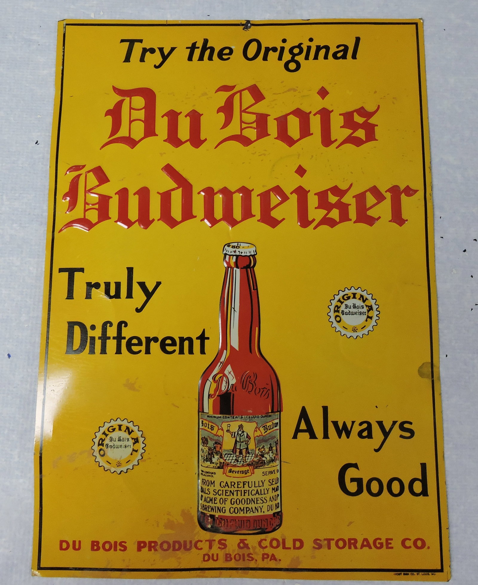 Dubois Budweiser Beer tin embossed (1 of 1)