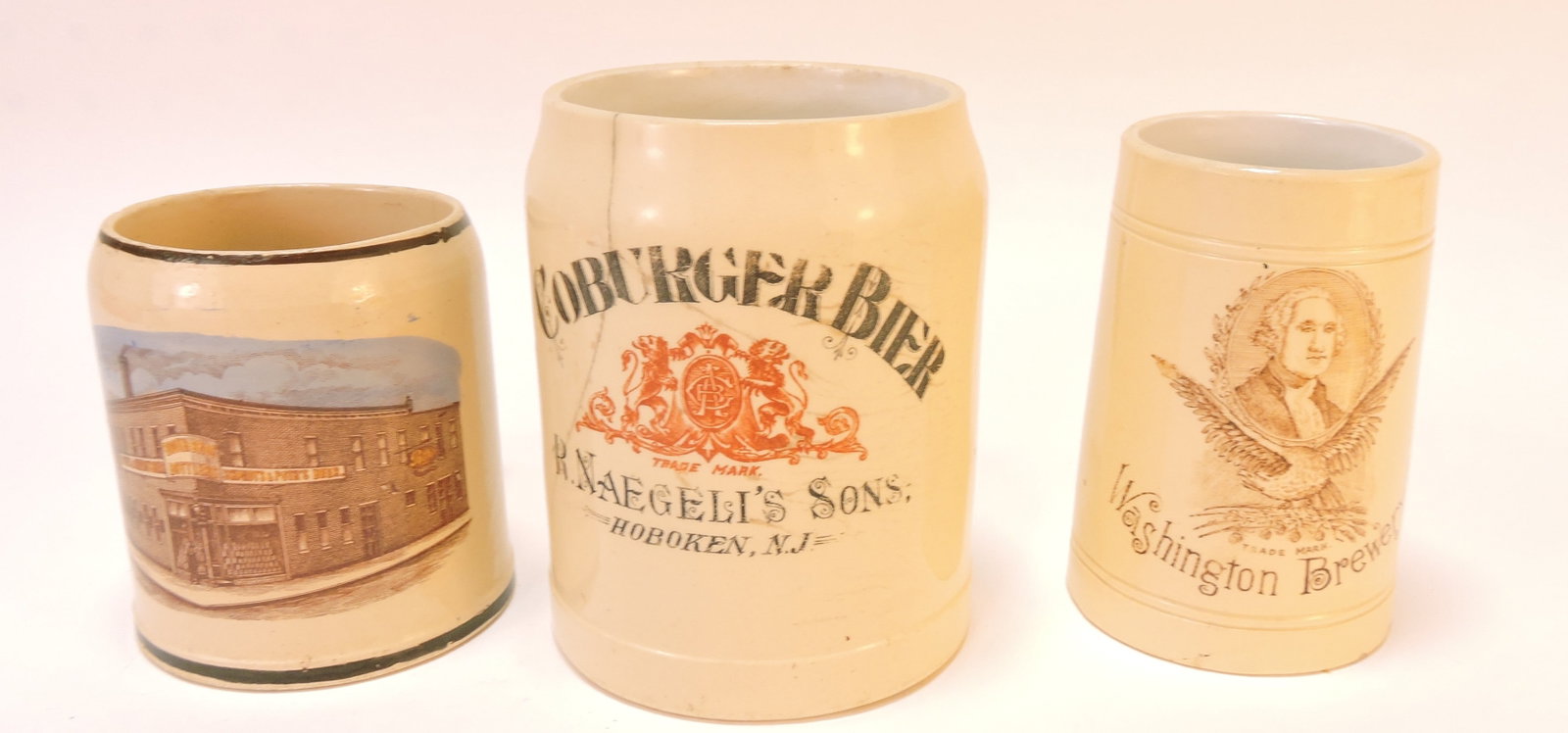 Lot of 3 beer mugs, various condition: .