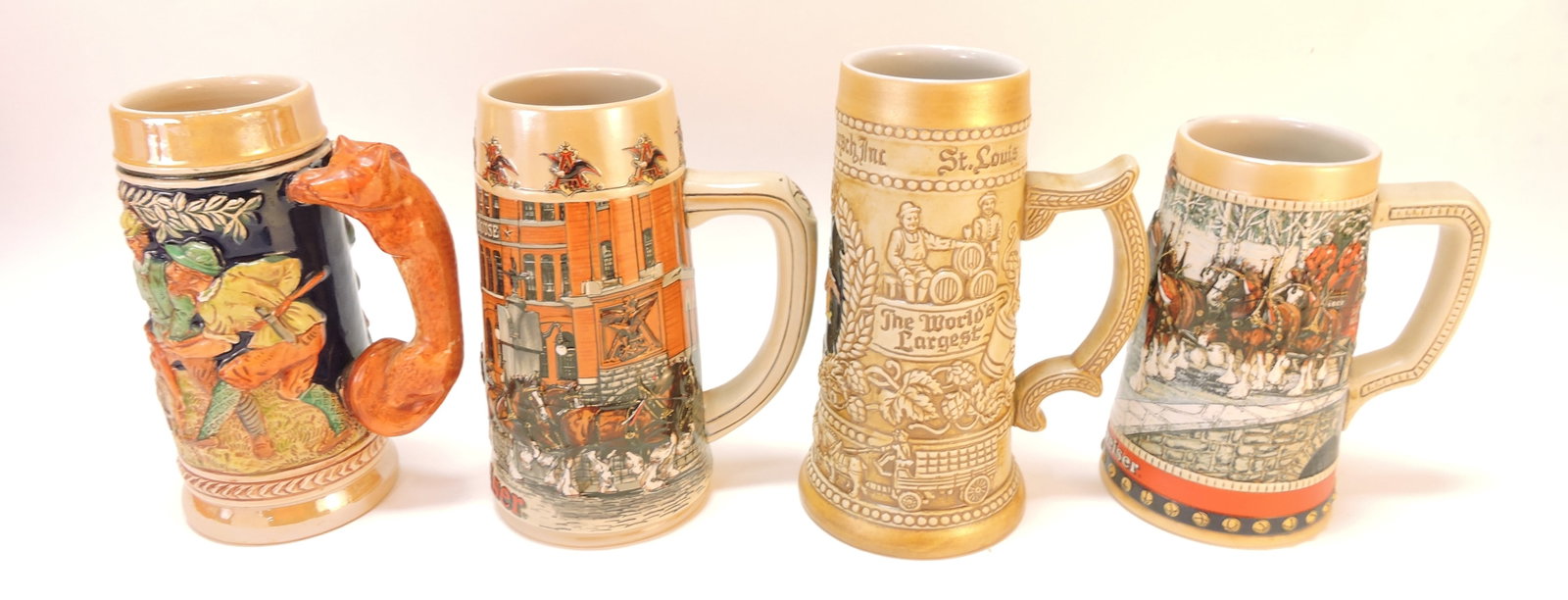 Lot of 4 beer mugs, 7" to 8": .