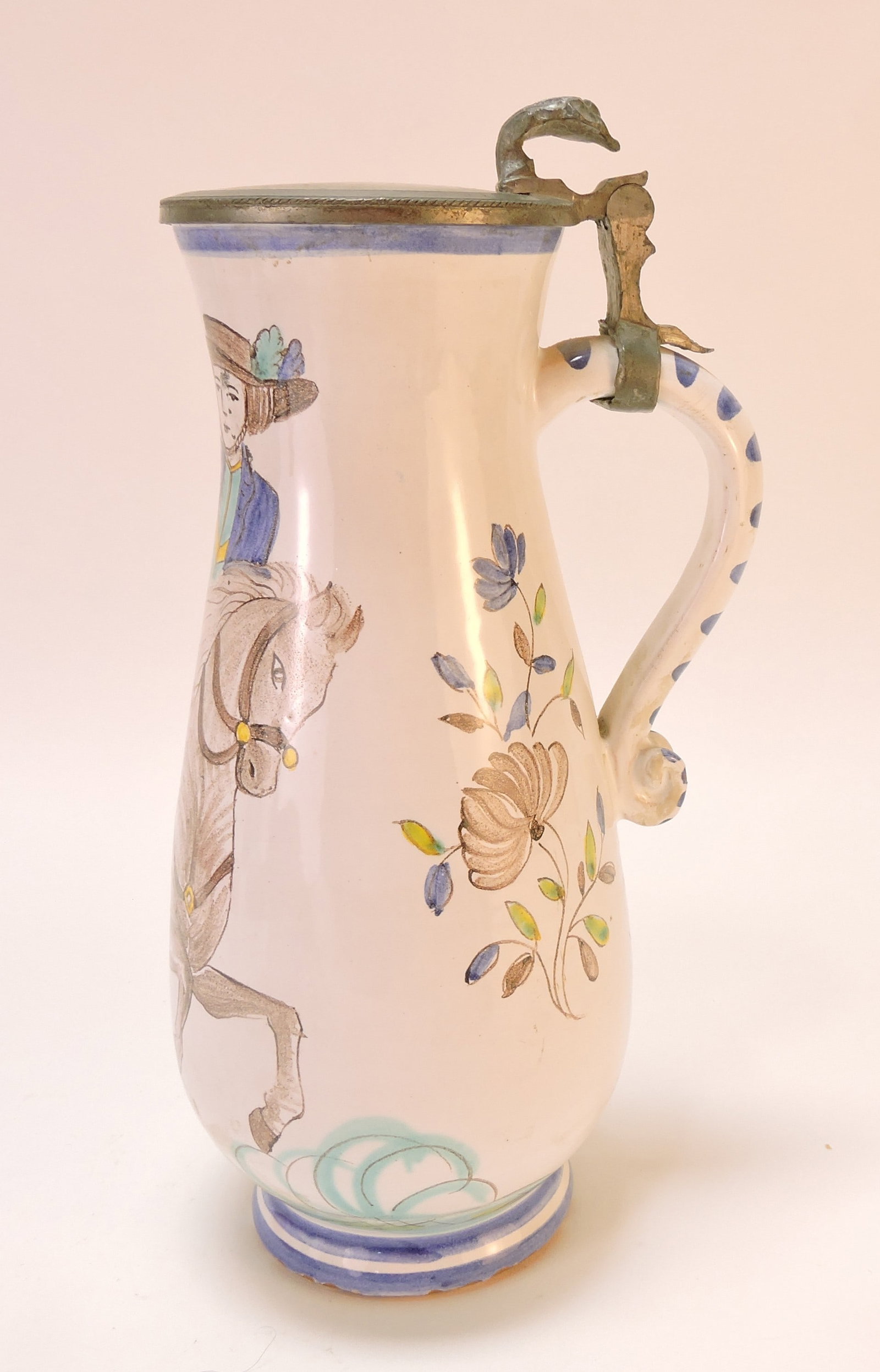 Hand painted ceramic jug with pewter - 2