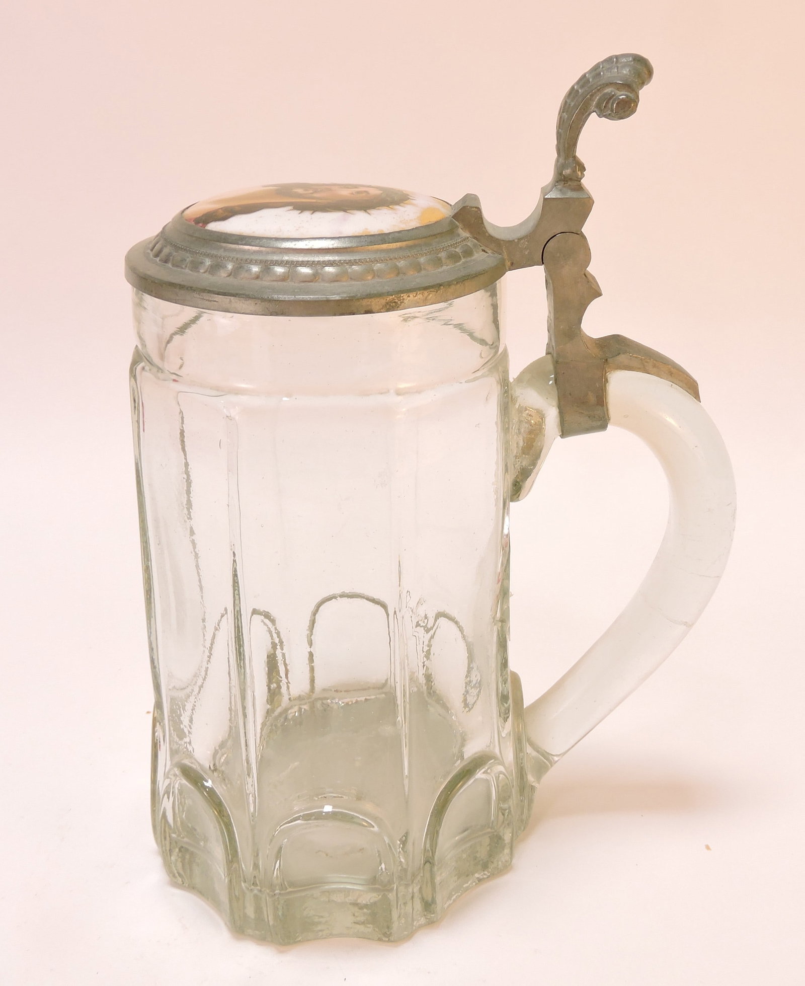 Glass beer stein with porcelain hand (1 of 2)