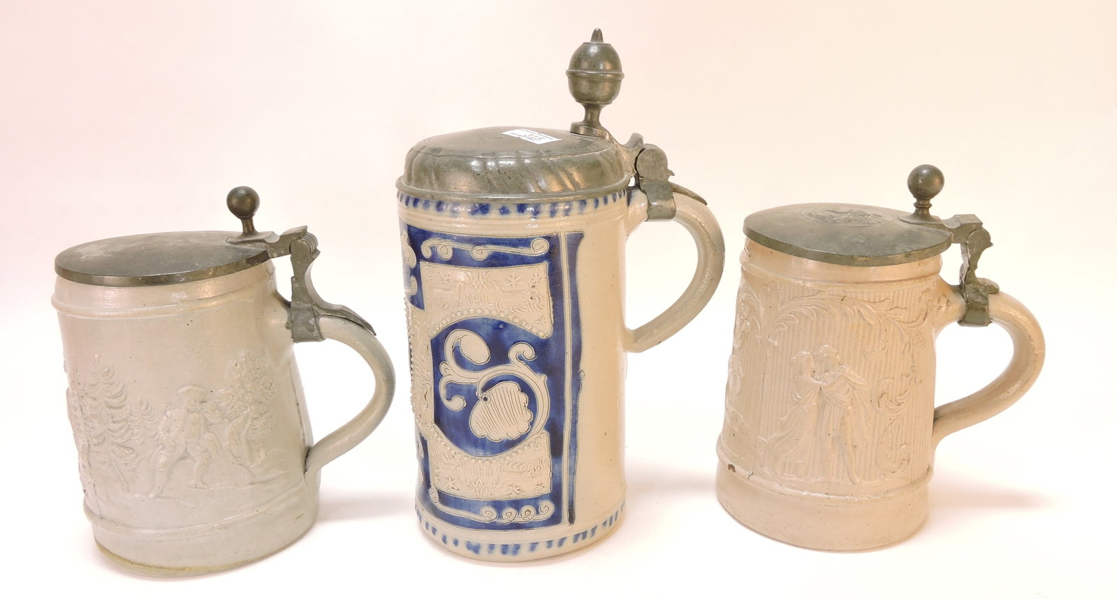 Lot of 3 stoneware steins, 6" to 8", (1 of 1)