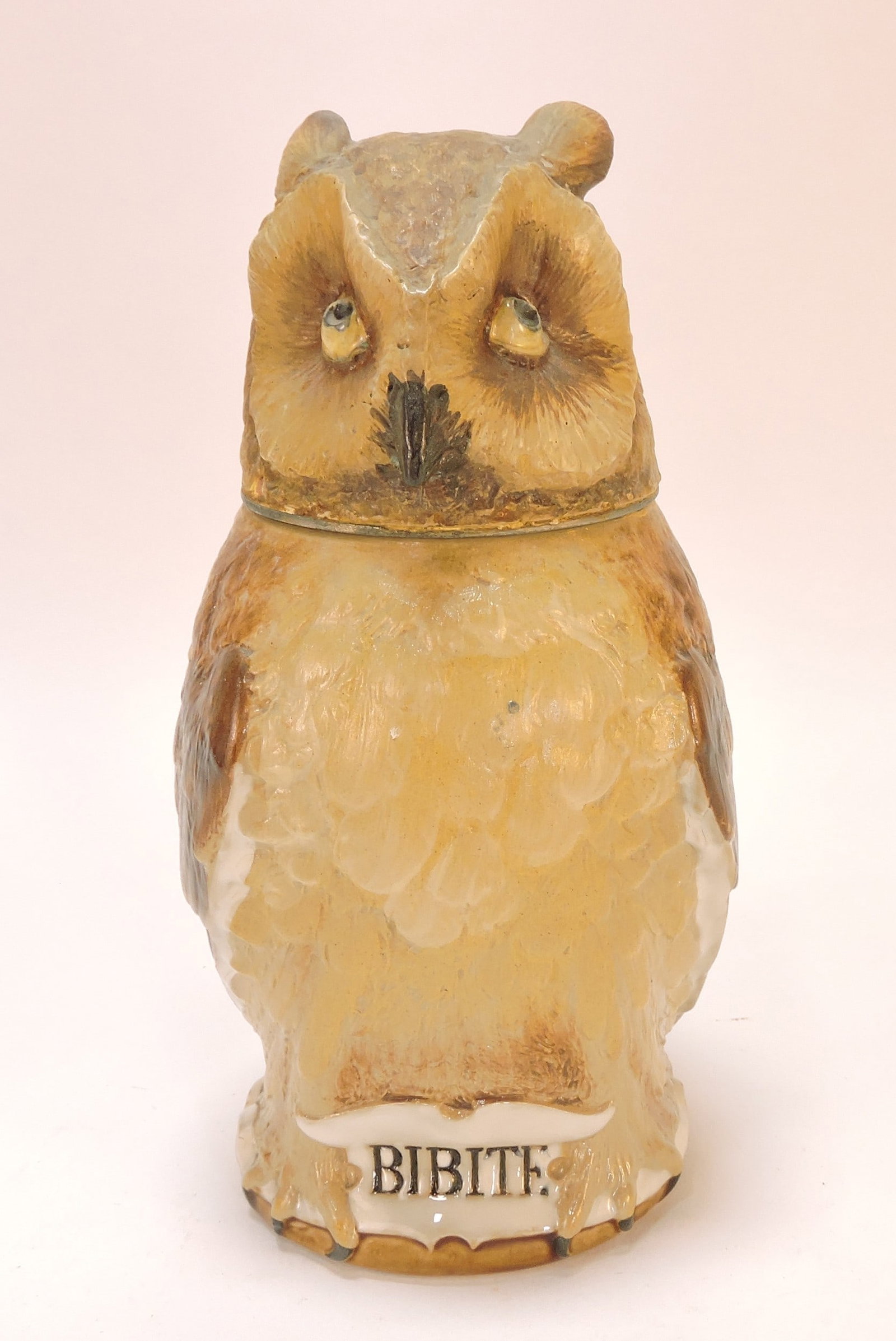Mettlach character stein of an owl, (1 of 3)