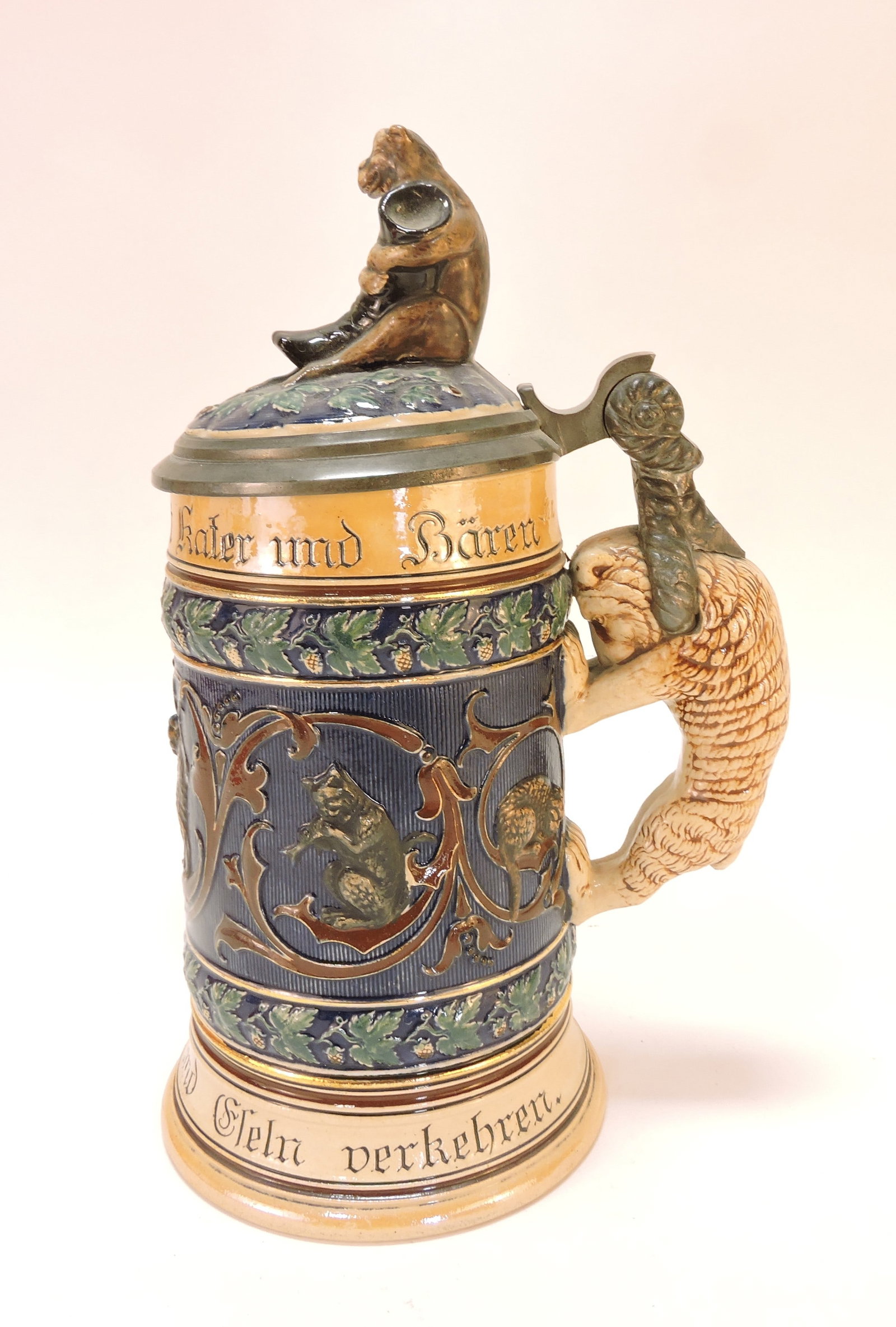 German stein with monkey finial and - 2