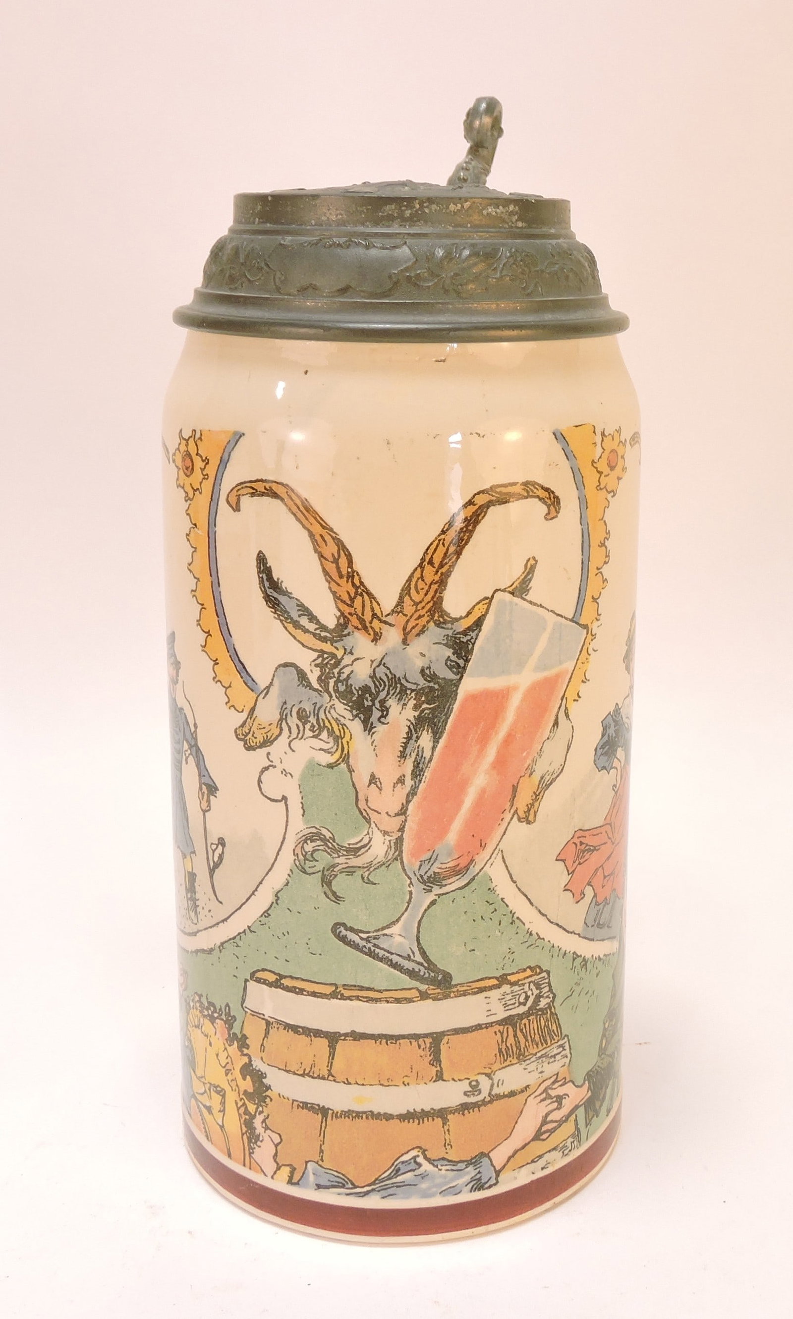 Mettlach 1L pug stein, 'Bochen Goat',: #1526, 9"