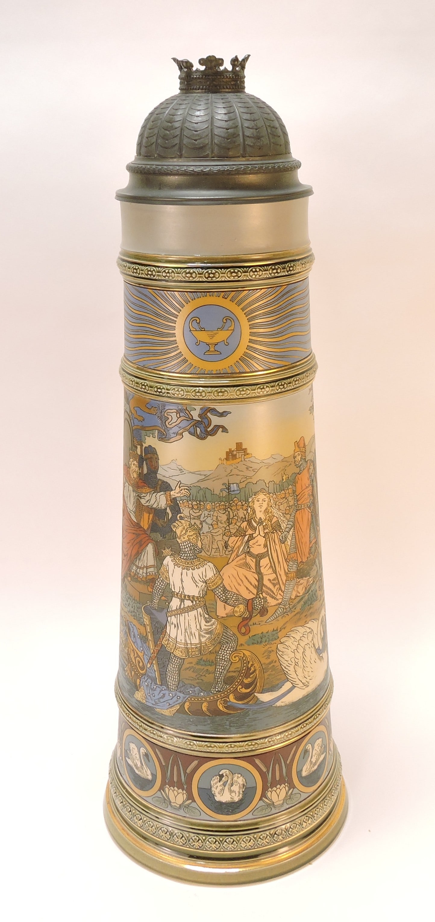 Mettlach #2455 large stein, professional: base rim repair, 22 1/2"