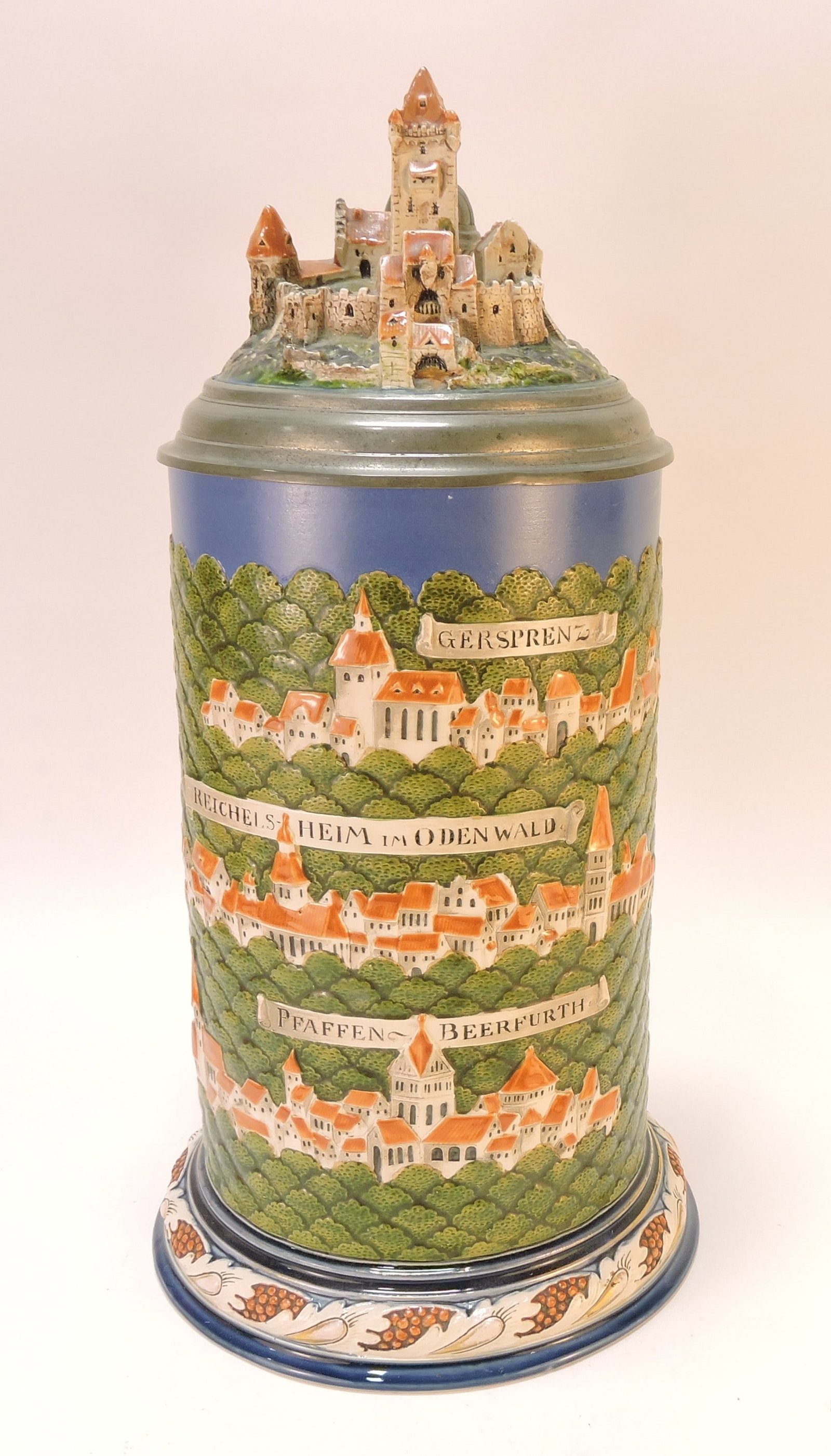 Mettlach Castle large stein, 3.8L,: 16", #2038