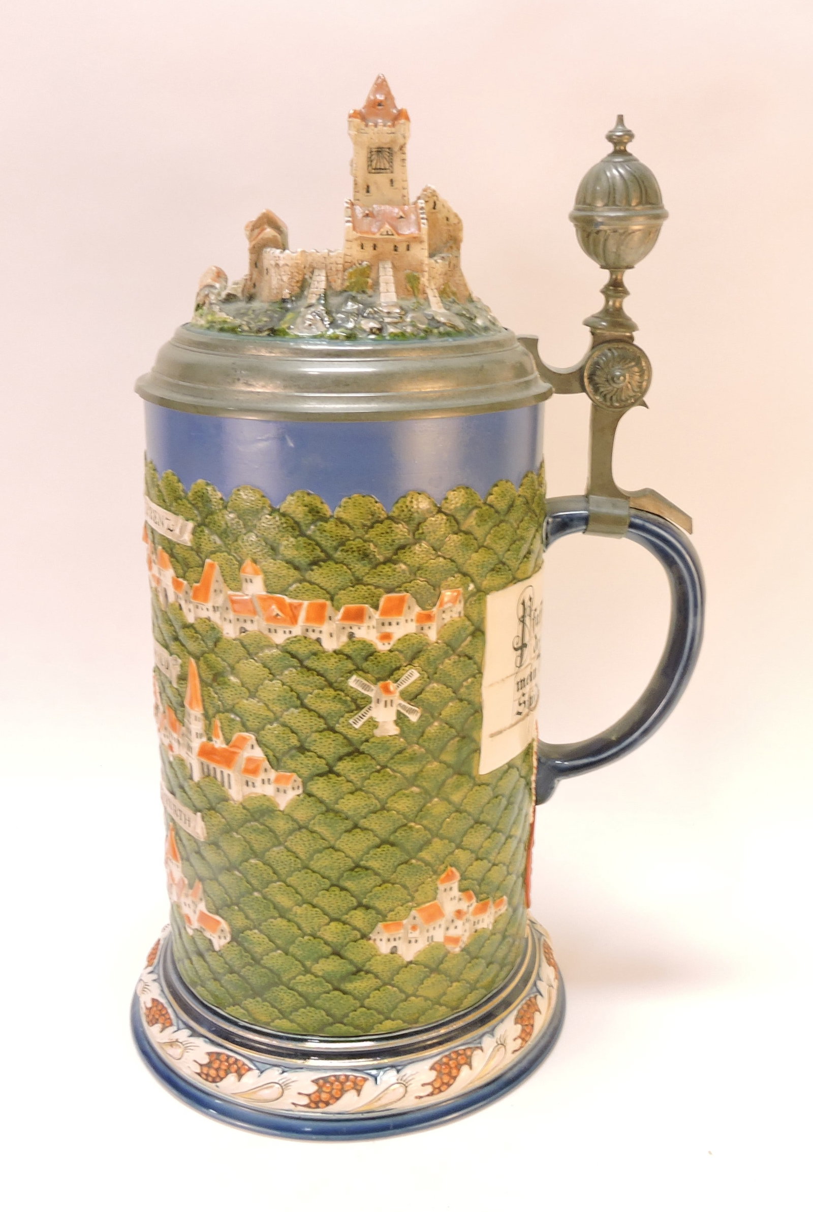 Mettlach Castle large stein, 3.8L, - 2